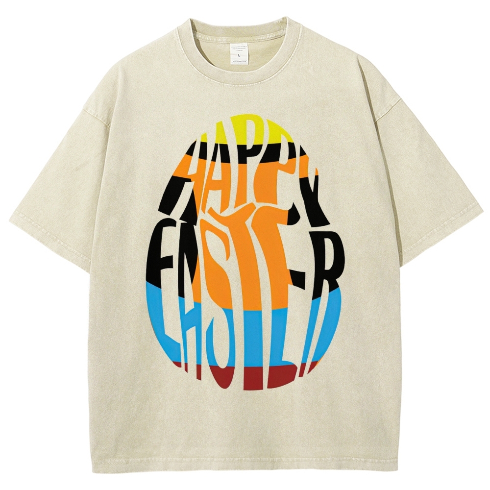 "Happy Easter Chopped" Egg Text Washed T-Shirt