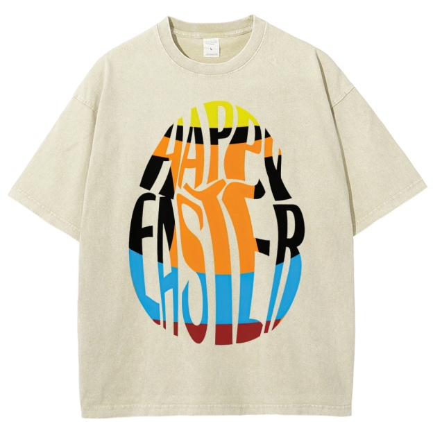 "Happy Easter Chopped" Egg Text Washed T-Shirt