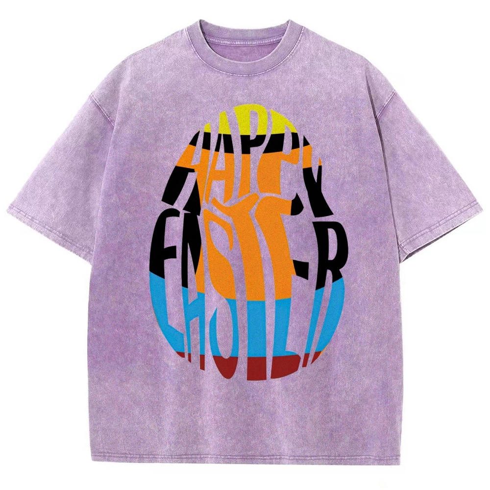 "Happy Easter Chopped" Egg Text Washed T-Shirt
