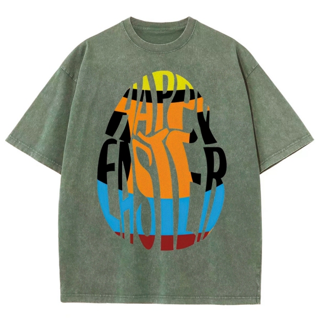 "Happy Easter Chopped" Egg Text Washed T-Shirt