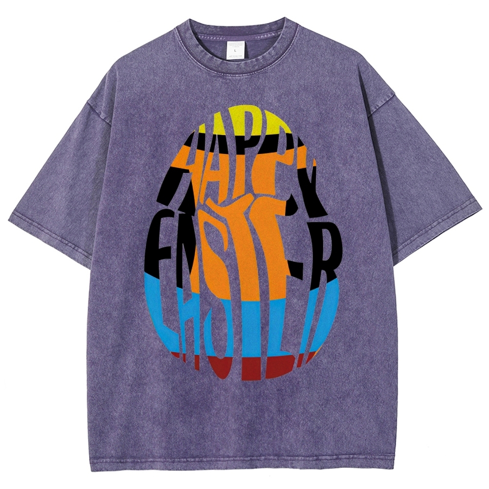"Happy Easter Chopped" Egg Text Washed T-Shirt