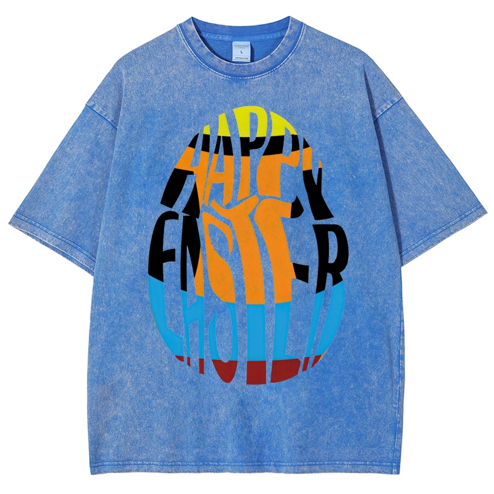 "Happy Easter Chopped" Egg Text Washed T-Shirt
