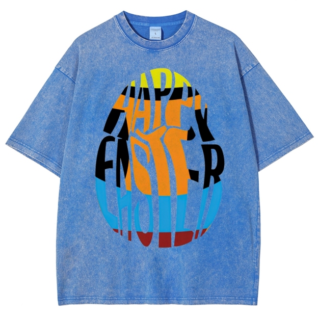 "Happy Easter Chopped" Egg Text Washed T-Shirt