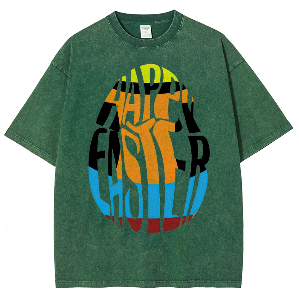 "Happy Easter Chopped" Egg Text Washed T-Shirt