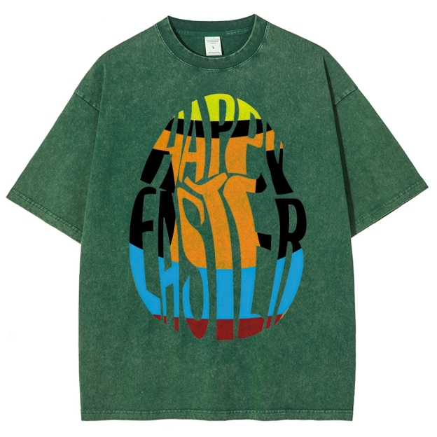 "Happy Easter Chopped" Egg Text Washed T-Shirt