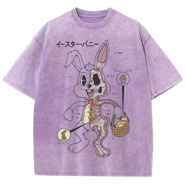 "Easter Bunny Anatomy" Japanese Diagram Washed T-Shirt
