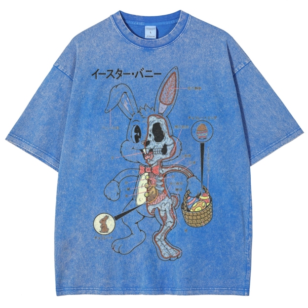 "Easter Bunny Anatomy" Japanese Diagram Washed T-Shirt