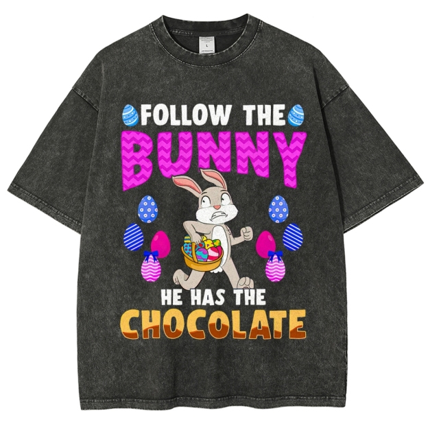 "Follow the Bunny" Chocolate Easter Washed T-Shirt