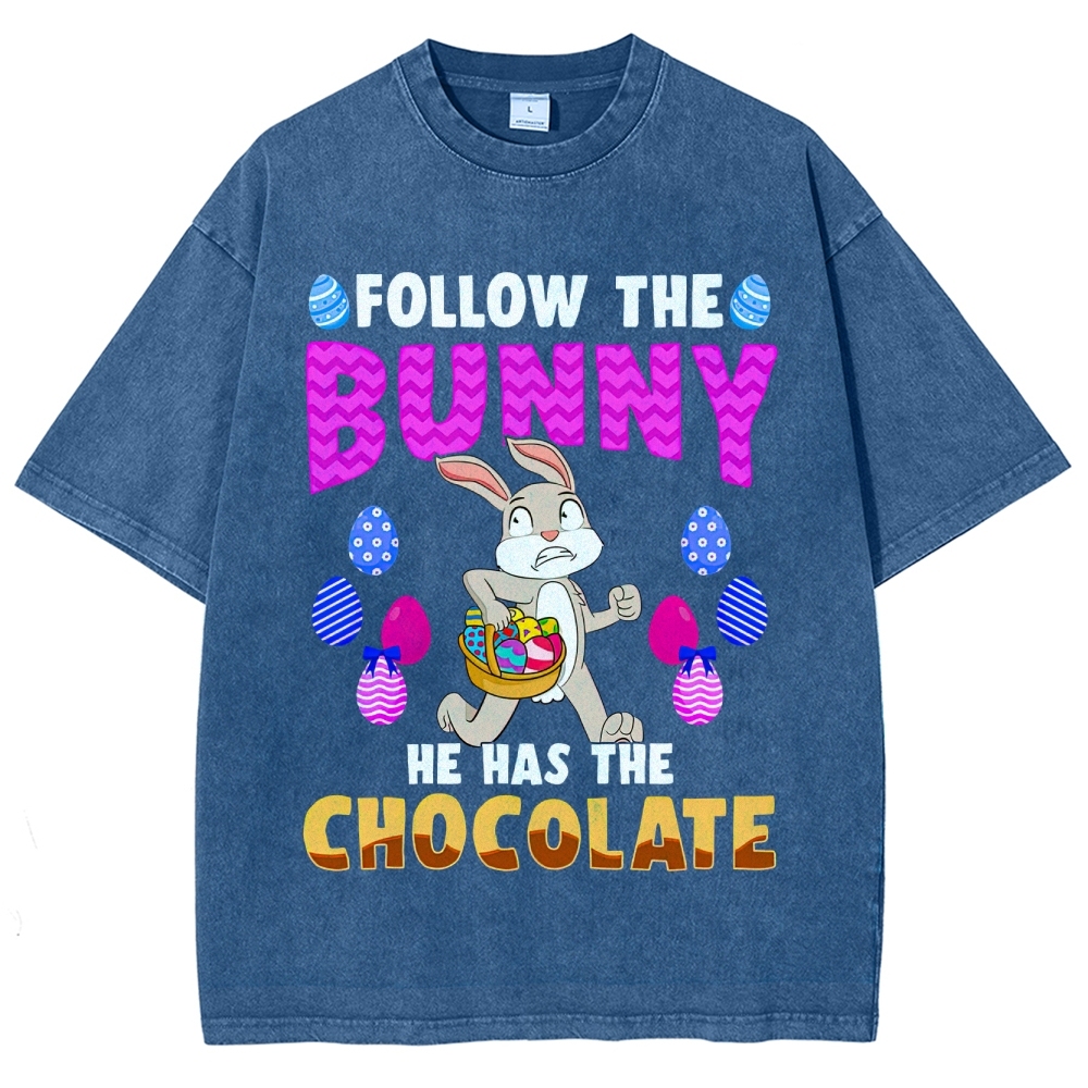 "Follow the Bunny" Chocolate Easter Washed T-Shirt