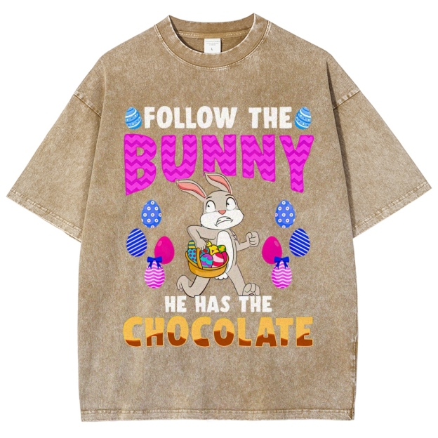 "Follow the Bunny" Chocolate Easter Washed T-Shirt