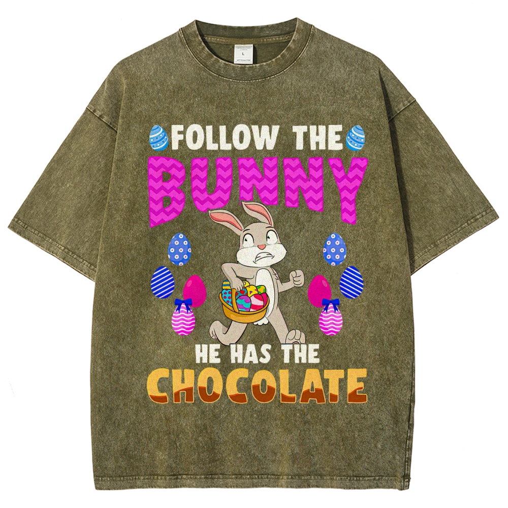 "Follow the Bunny" Chocolate Easter Washed T-Shirt