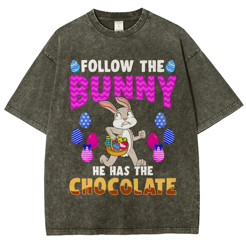"Follow the Bunny" Chocolate Easter Washed T-Shirt