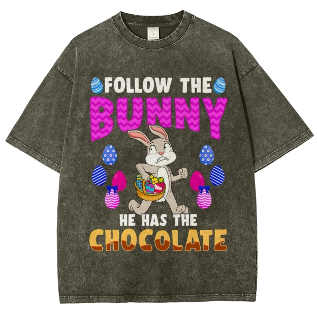 "Follow the Bunny" Chocolate Easter Washed T-Shirt