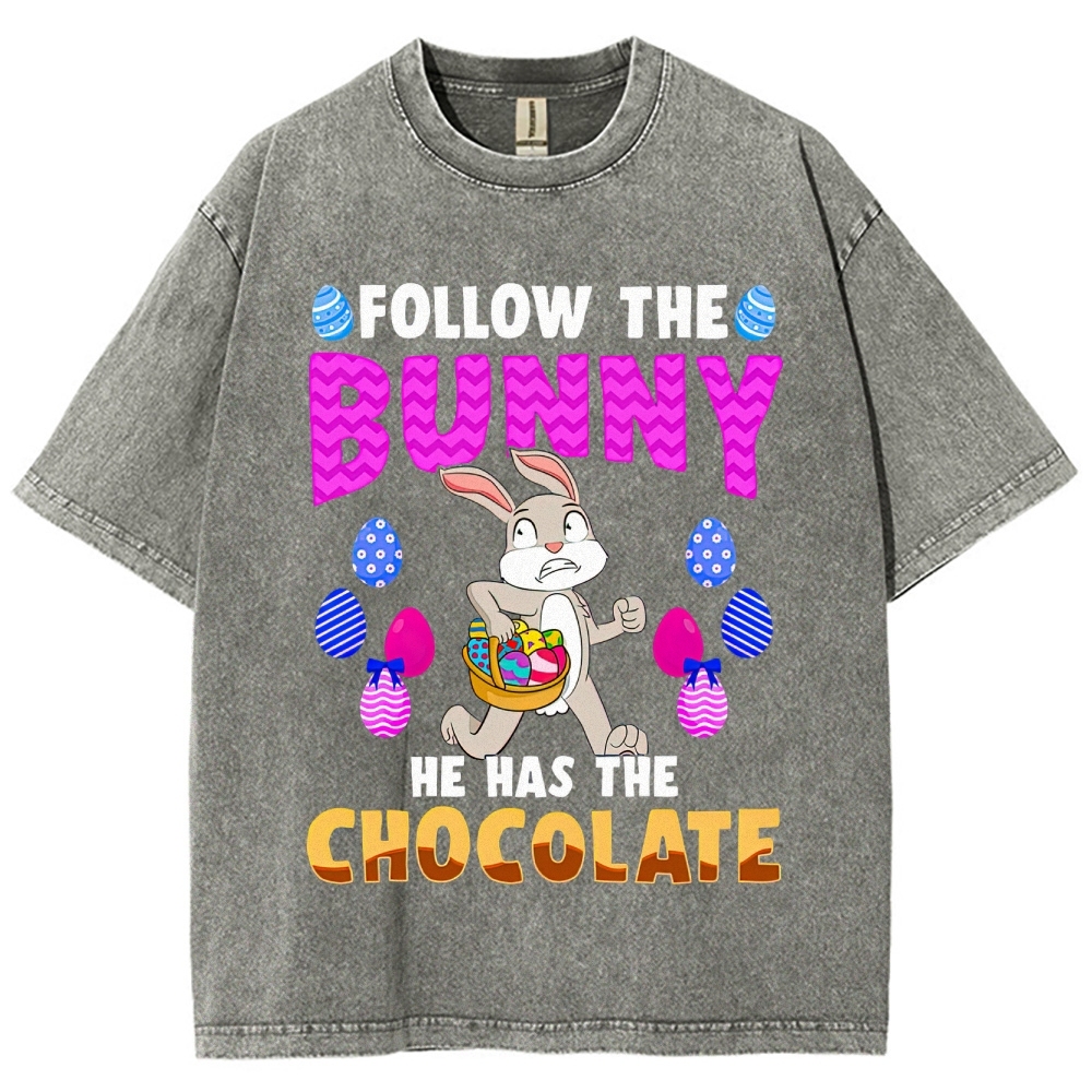 "Follow the Bunny" Chocolate Easter Washed T-Shirt