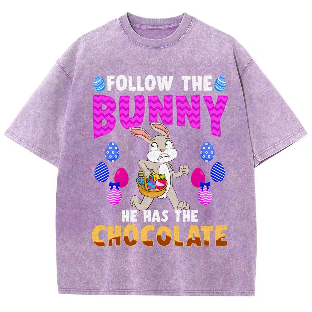 "Follow the Bunny" Chocolate Easter Washed T-Shirt