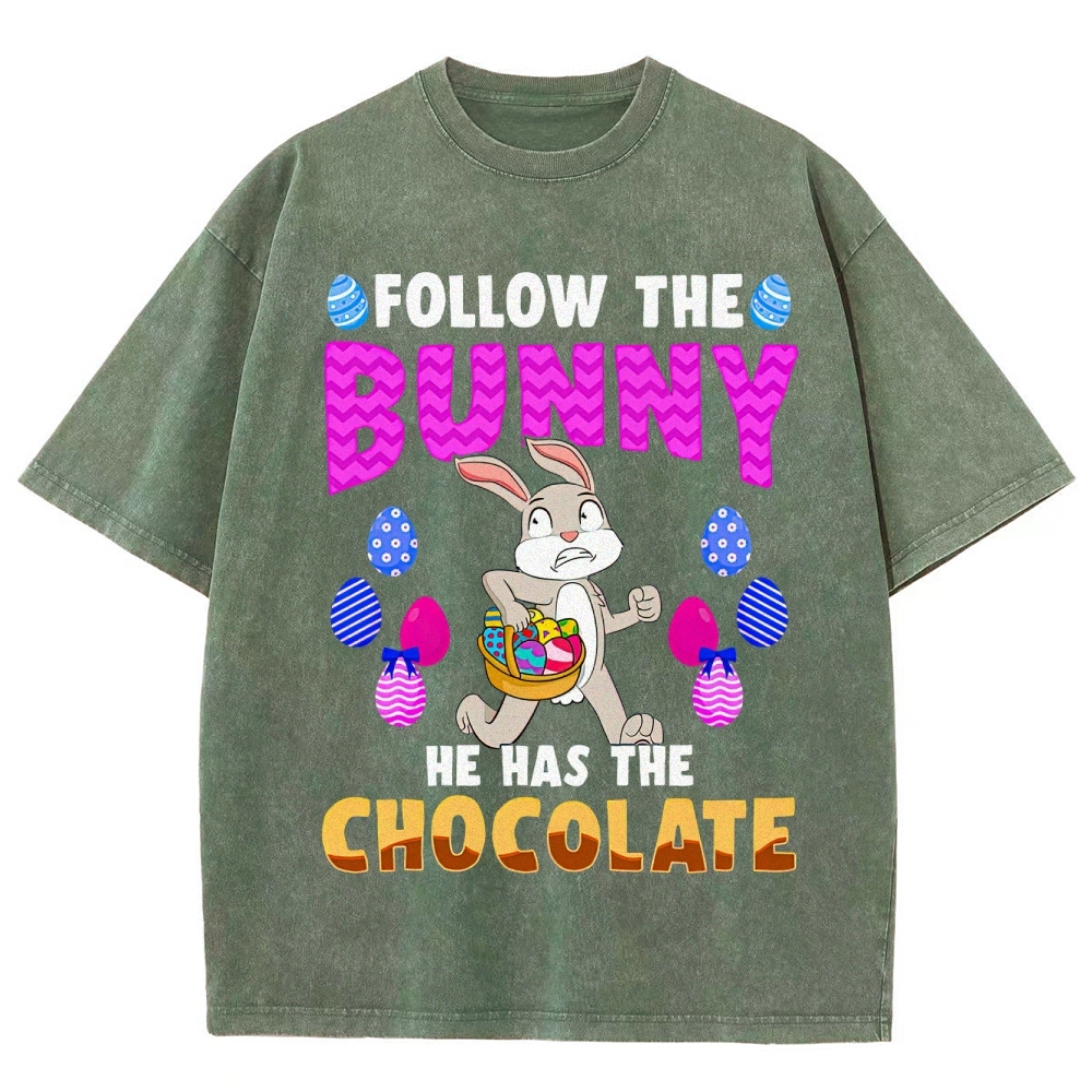 "Follow the Bunny" Chocolate Easter Washed T-Shirt