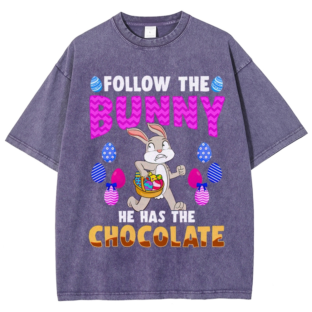 "Follow the Bunny" Chocolate Easter Washed T-Shirt