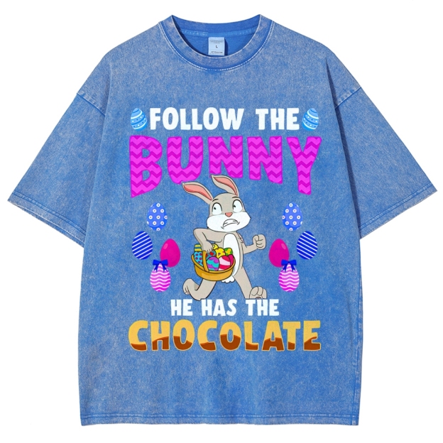 "Follow the Bunny" Chocolate Easter Washed T-Shirt