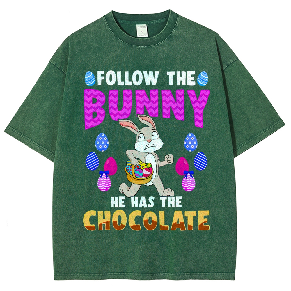 "Follow the Bunny" Chocolate Easter Washed T-Shirt