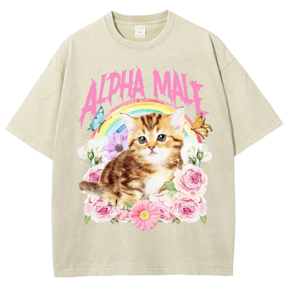 "Alpha Male" Kitten Rainbow Washed T-Shirt