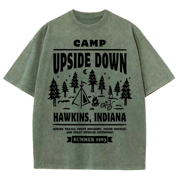 "Camp Upside Down" Retro Horror Washed T-Shirt