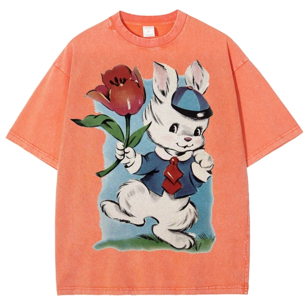 Vintage Easter Bunny Tulip Washed T-Shirt