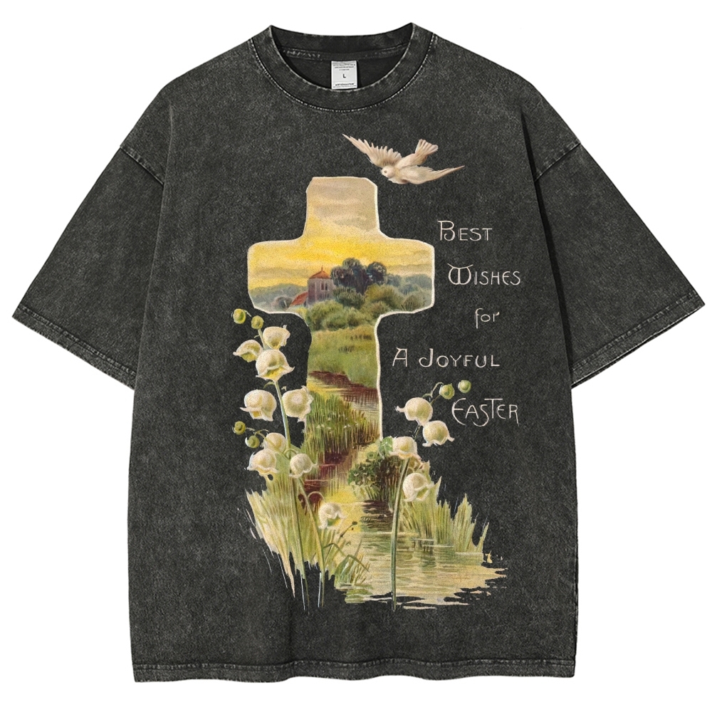 "Joyful Easter" Cross Landscape Washed T-Shirt