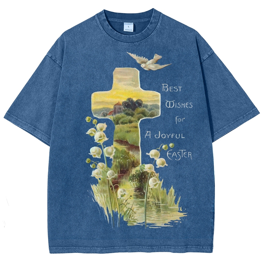 "Joyful Easter" Cross Landscape Washed T-Shirt
