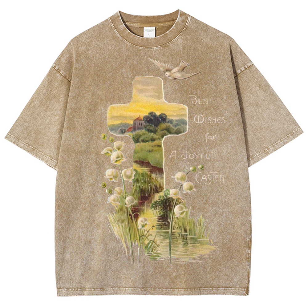"Joyful Easter" Cross Landscape Washed T-Shirt