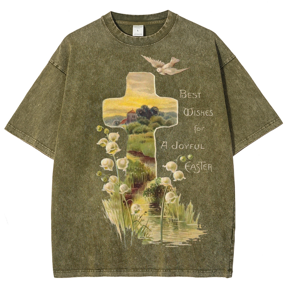"Joyful Easter" Cross Landscape Washed T-Shirt