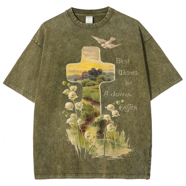 "Joyful Easter" Cross Landscape Washed T-Shirt