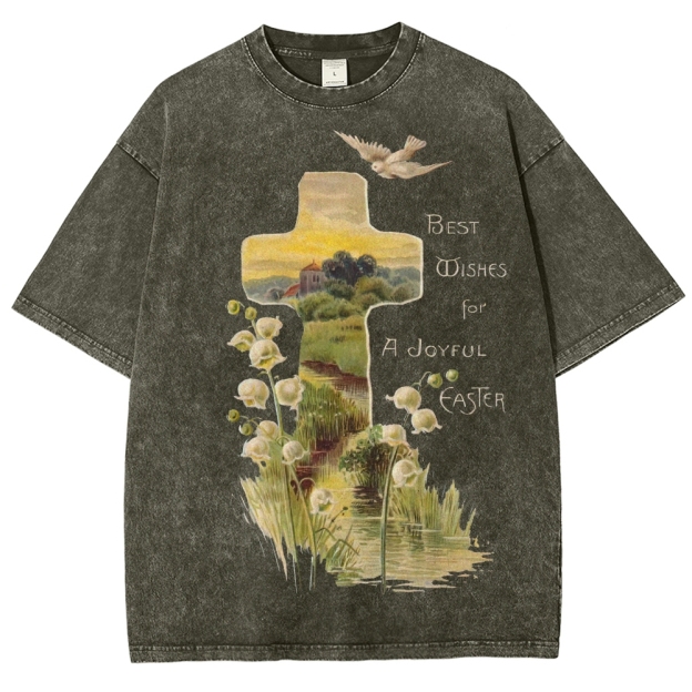 "Joyful Easter" Cross Landscape Washed T-Shirt