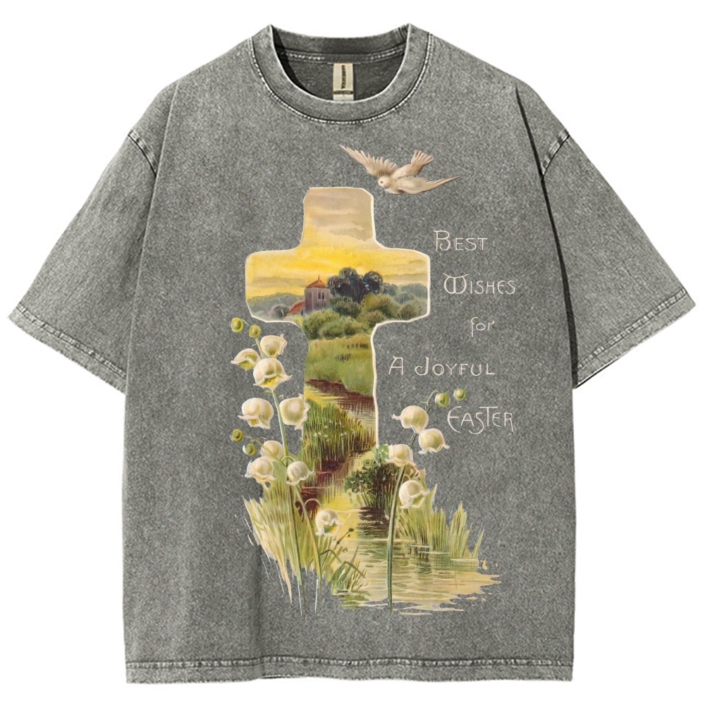 "Joyful Easter" Cross Landscape Washed T-Shirt