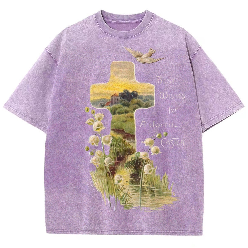 "Joyful Easter" Cross Landscape Washed T-Shirt
