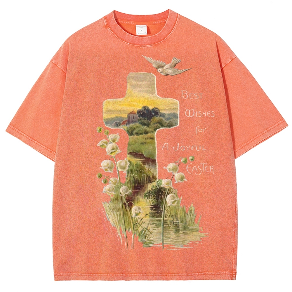 "Joyful Easter" Cross Landscape Washed T-Shirt