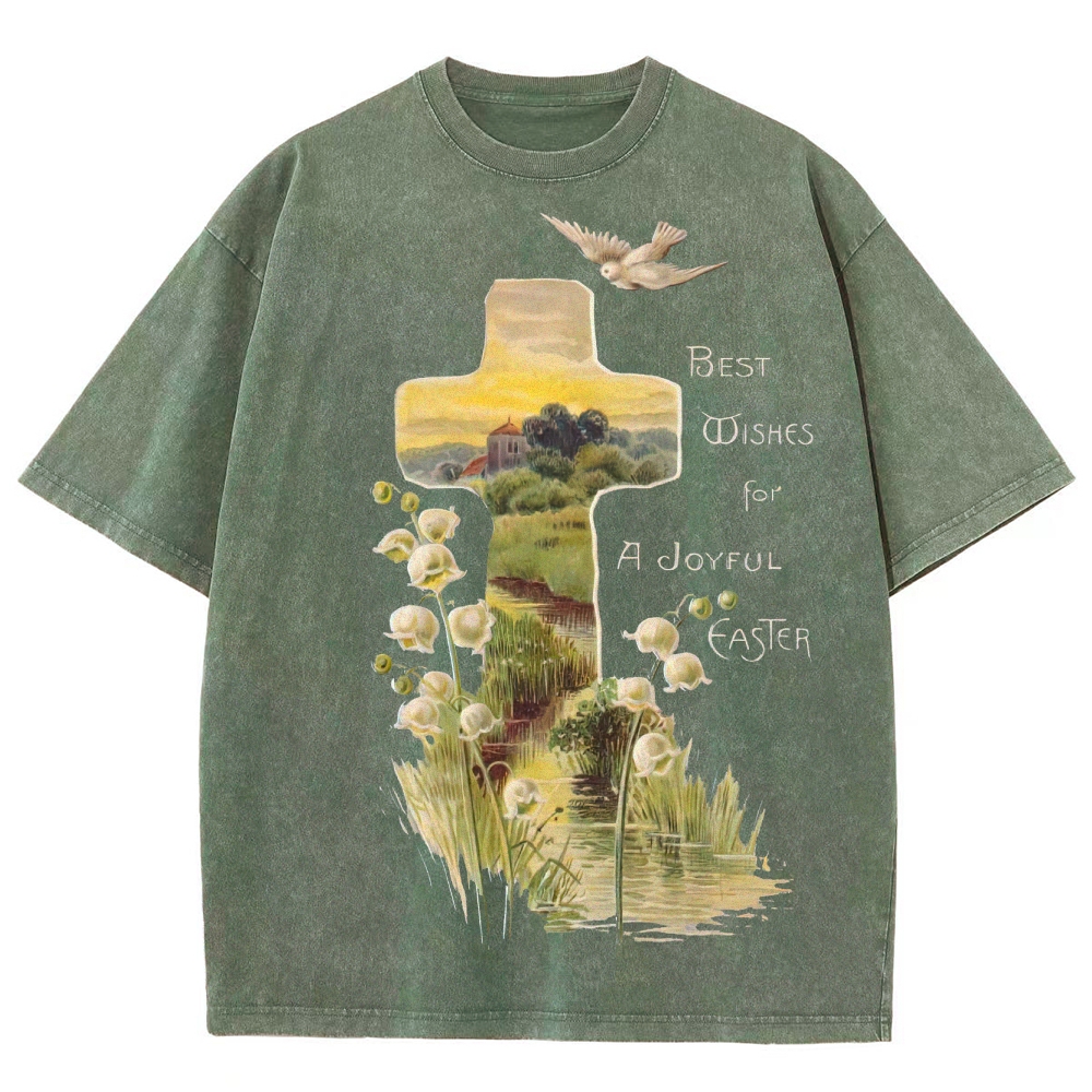 "Joyful Easter" Cross Landscape Washed T-Shirt