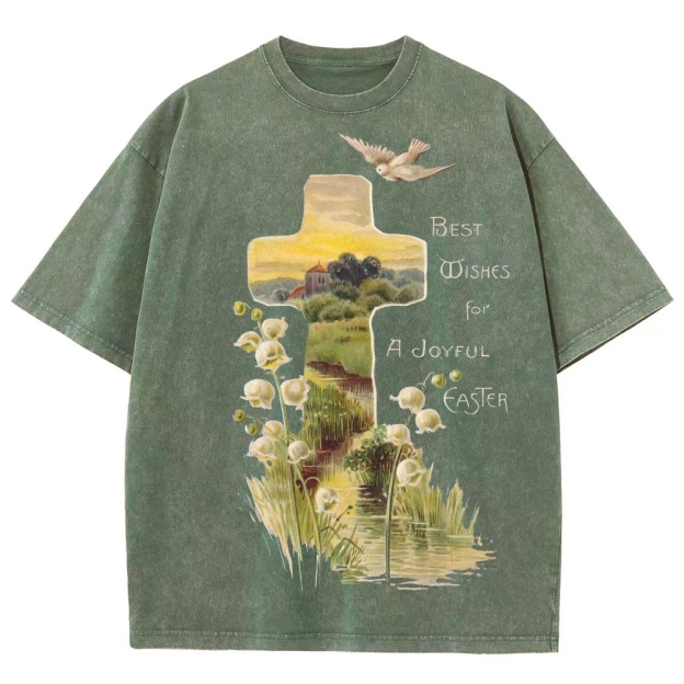 "Joyful Easter" Cross Landscape Washed T-Shirt