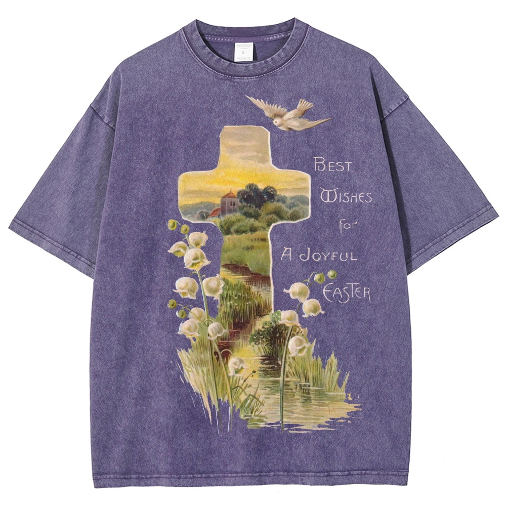 "Joyful Easter" Cross Landscape Washed T-Shirt