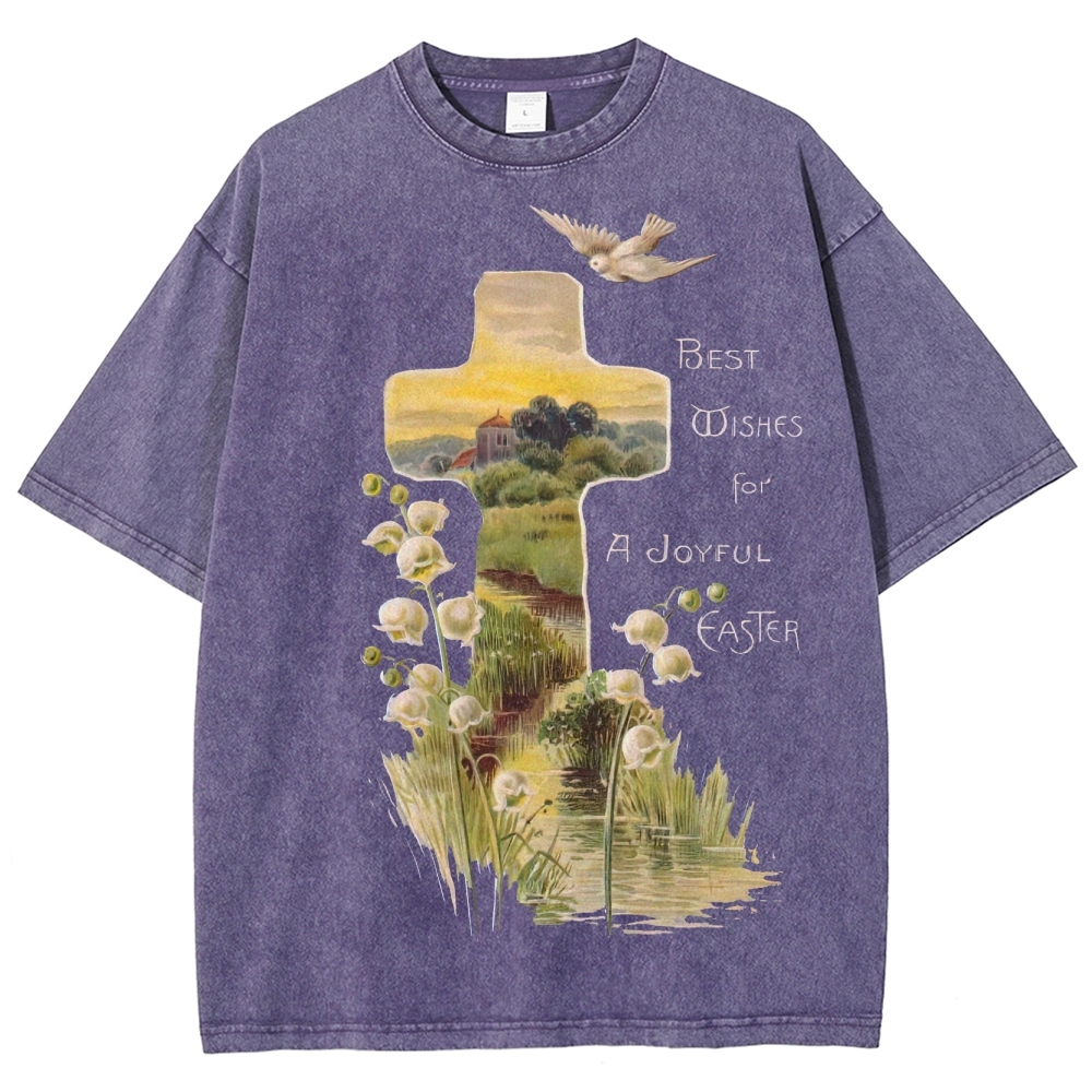 "Joyful Easter" Cross Landscape Washed T-Shirt
