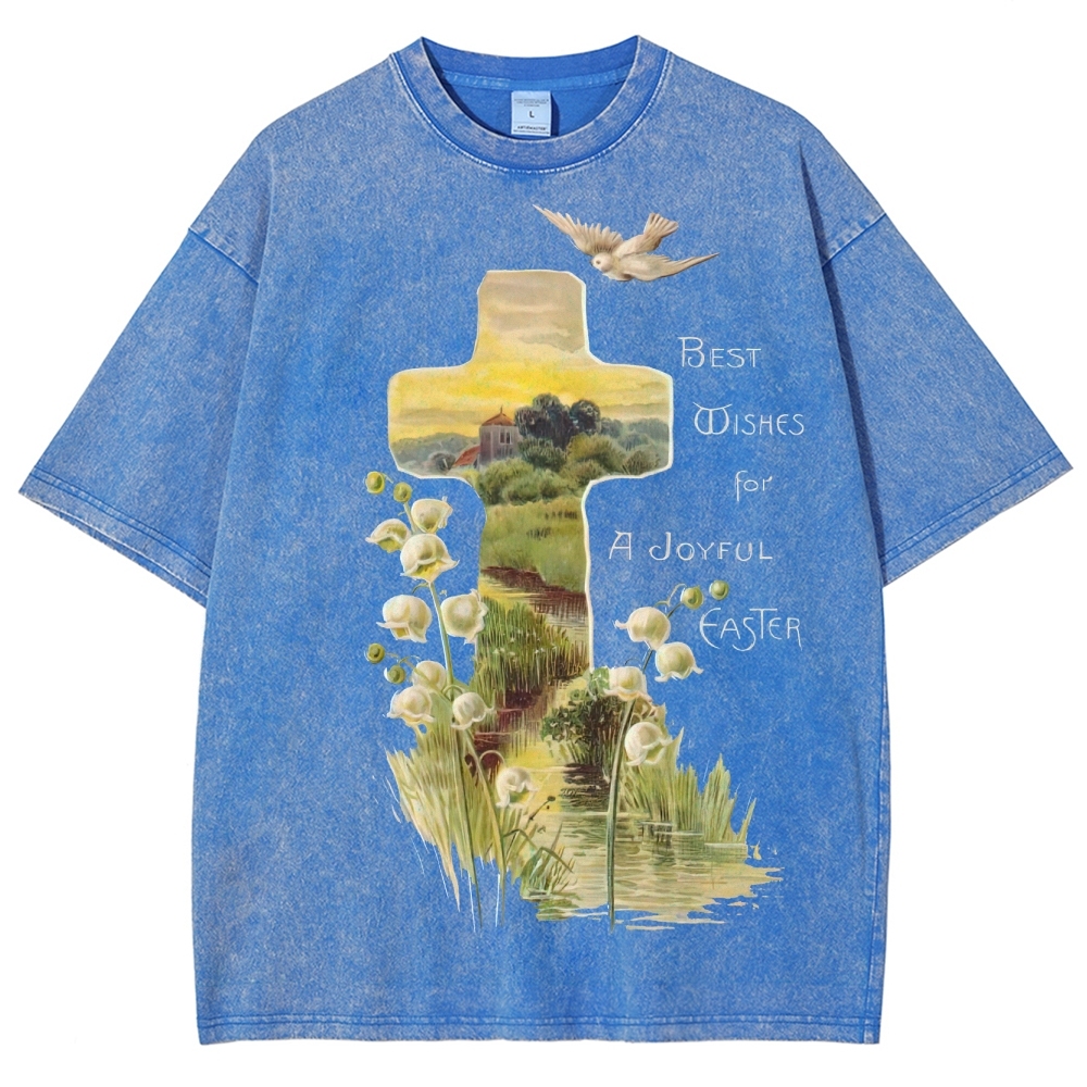 "Joyful Easter" Cross Landscape Washed T-Shirt