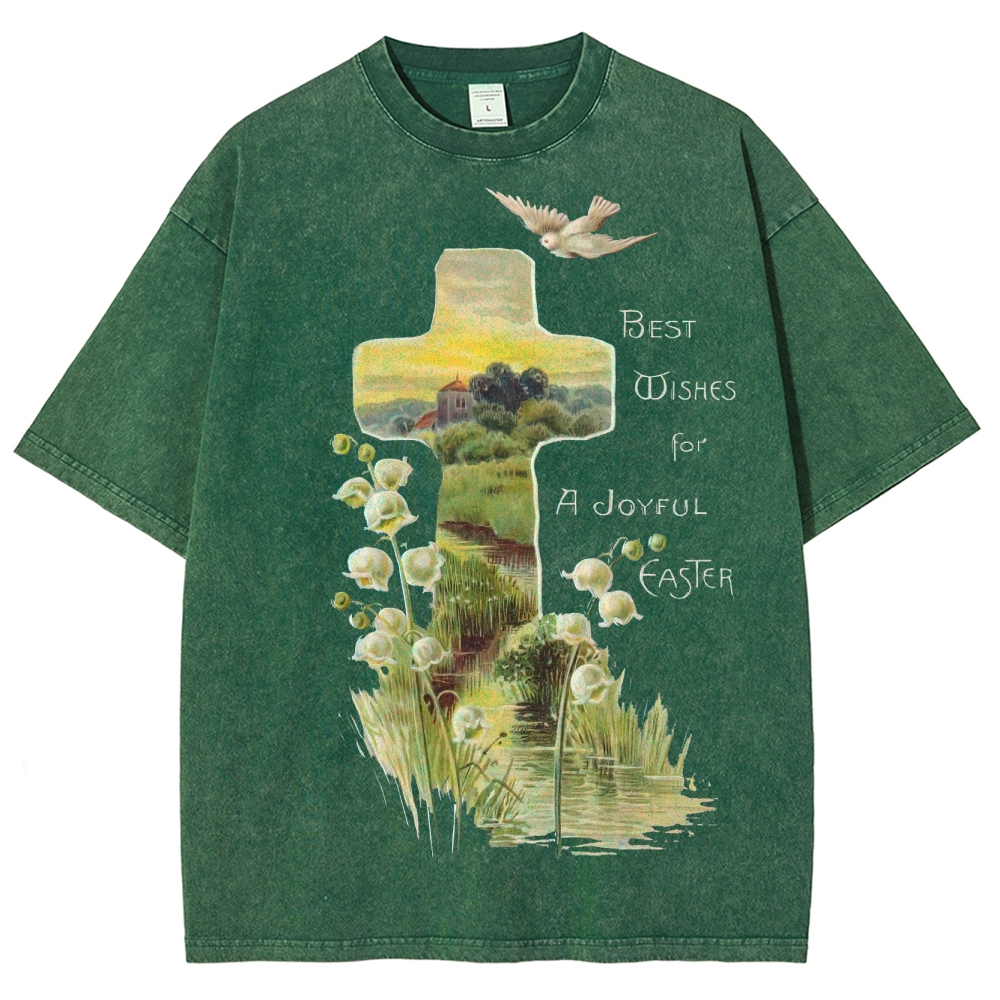 "Joyful Easter" Cross Landscape Washed T-Shirt