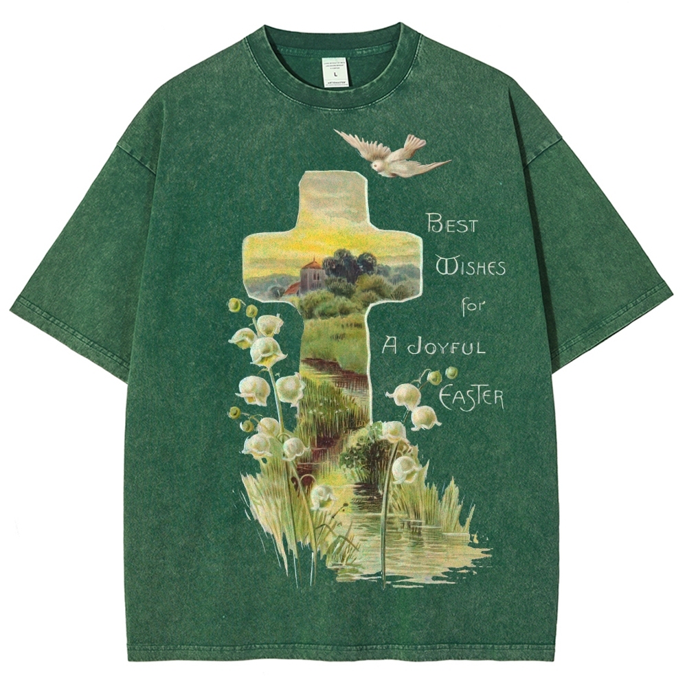 "Joyful Easter" Cross Landscape Washed T-Shirt