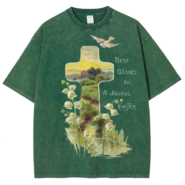 "Joyful Easter" Cross Landscape Washed T-Shirt