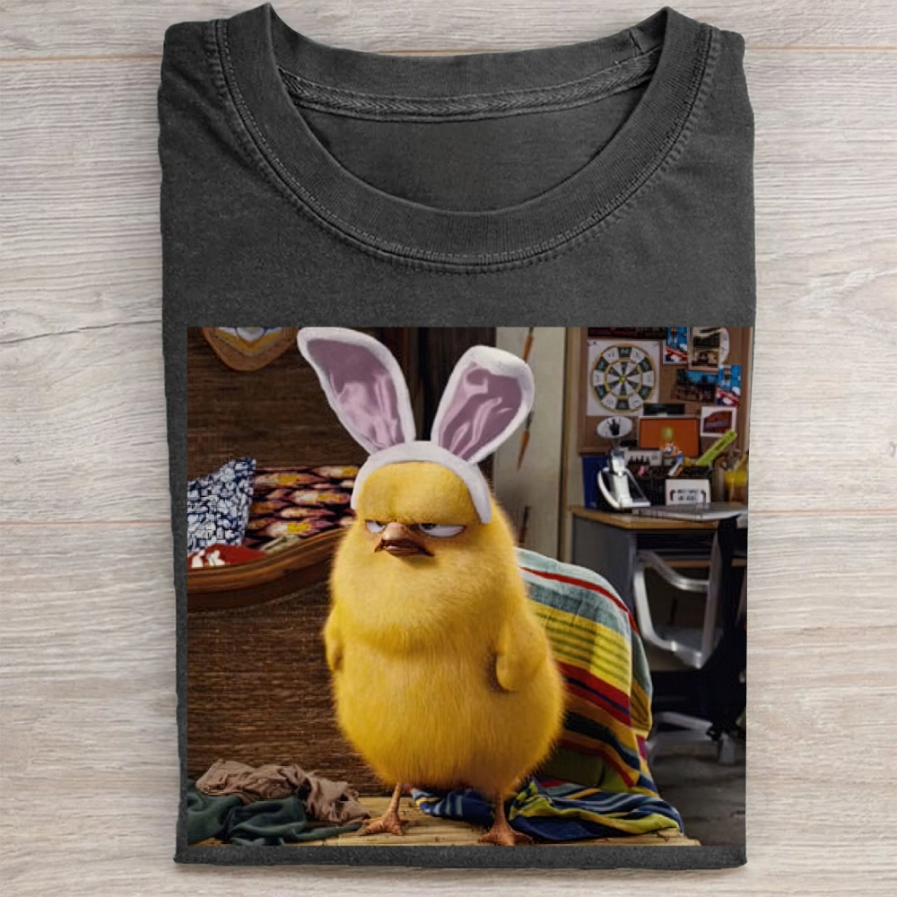 Funny Chick with Bunny Ears Washed Tee 
