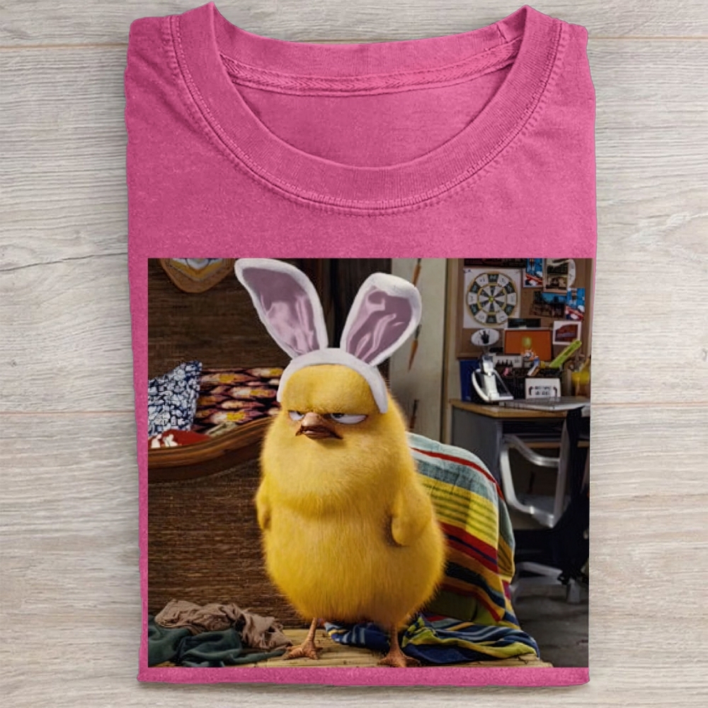 Funny Chick with Bunny Ears Washed Tee 