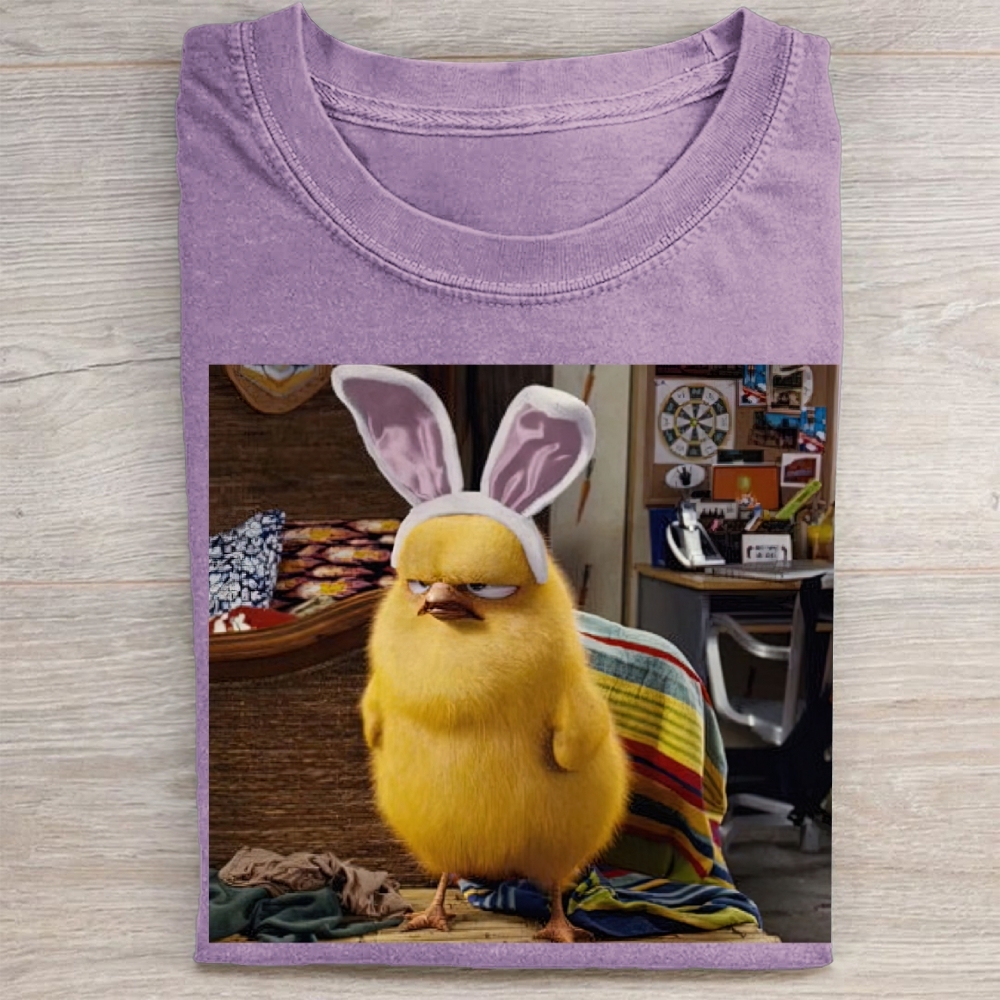 Funny Chick with Bunny Ears Washed Tee 