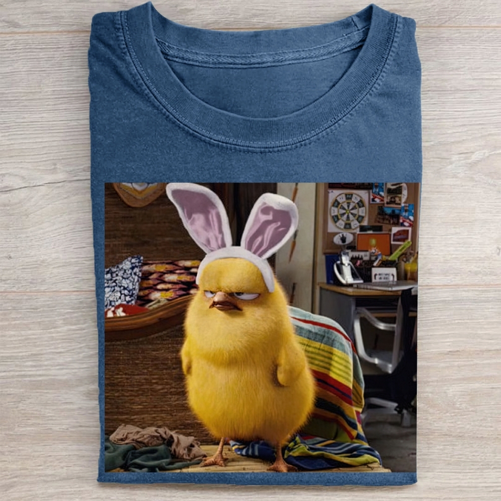 Funny Chick with Bunny Ears Washed Tee 