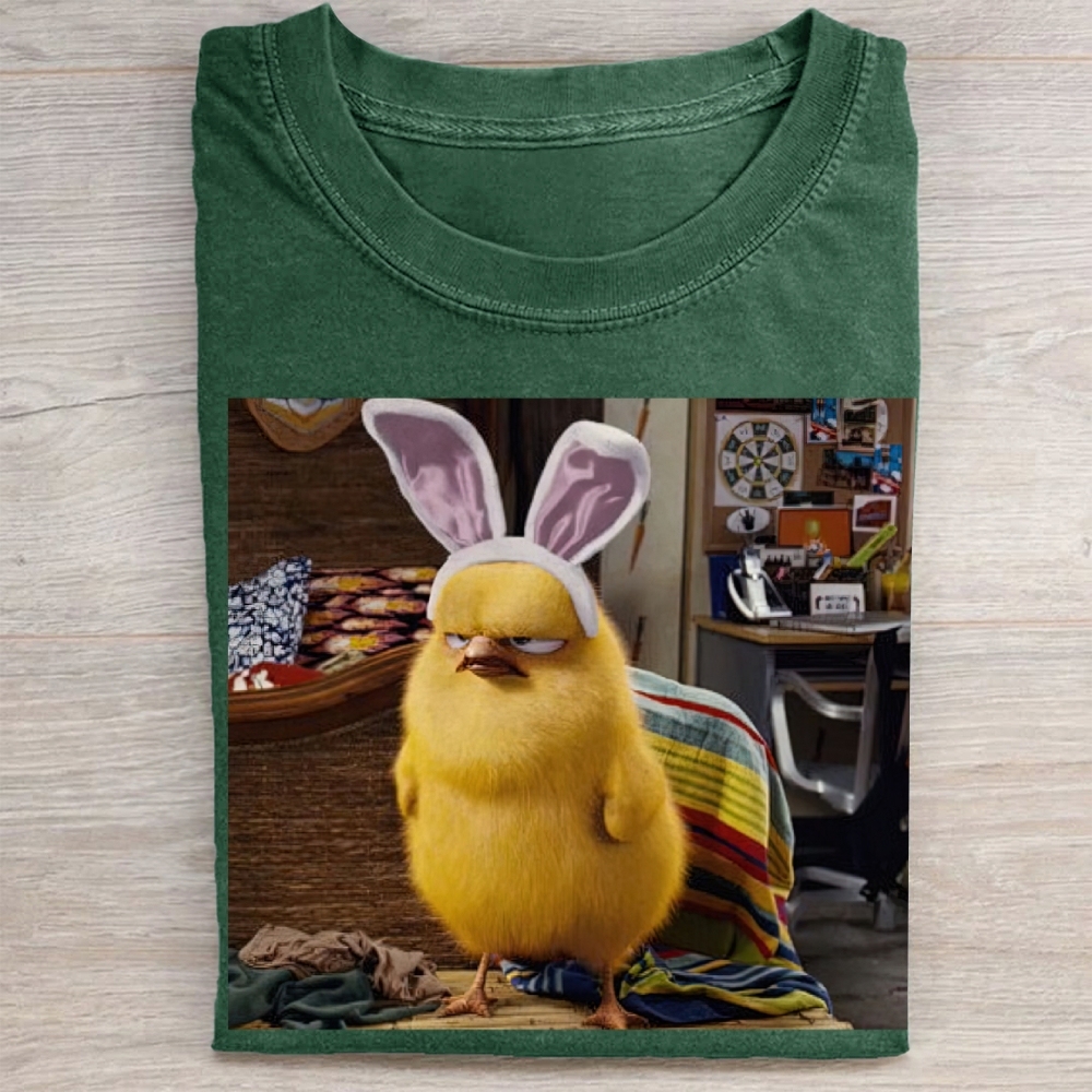 Funny Chick with Bunny Ears Washed Tee 