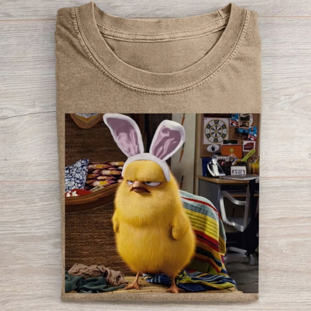 Funny Chick with Bunny Ears Washed Tee 