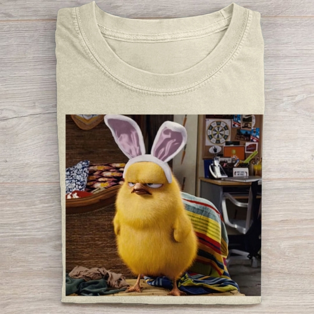 Funny Chick with Bunny Ears Washed Tee 